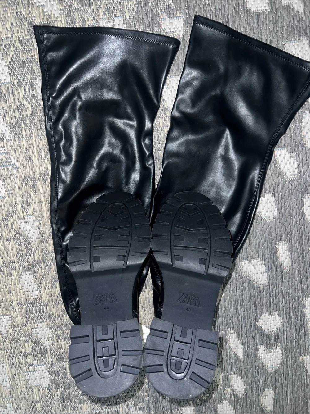 Zara Black Faux-Leather Over-The-Knee Chunky Heel Boots